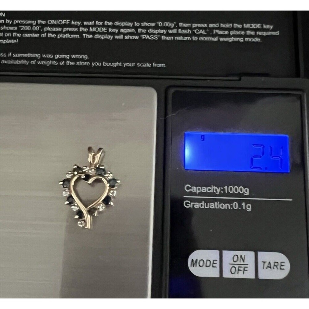 Ross Simons 925 Gold Plated Blue Sapphire & Diamond Heart Charm Pendant 2.4g - Picture 10 of 12